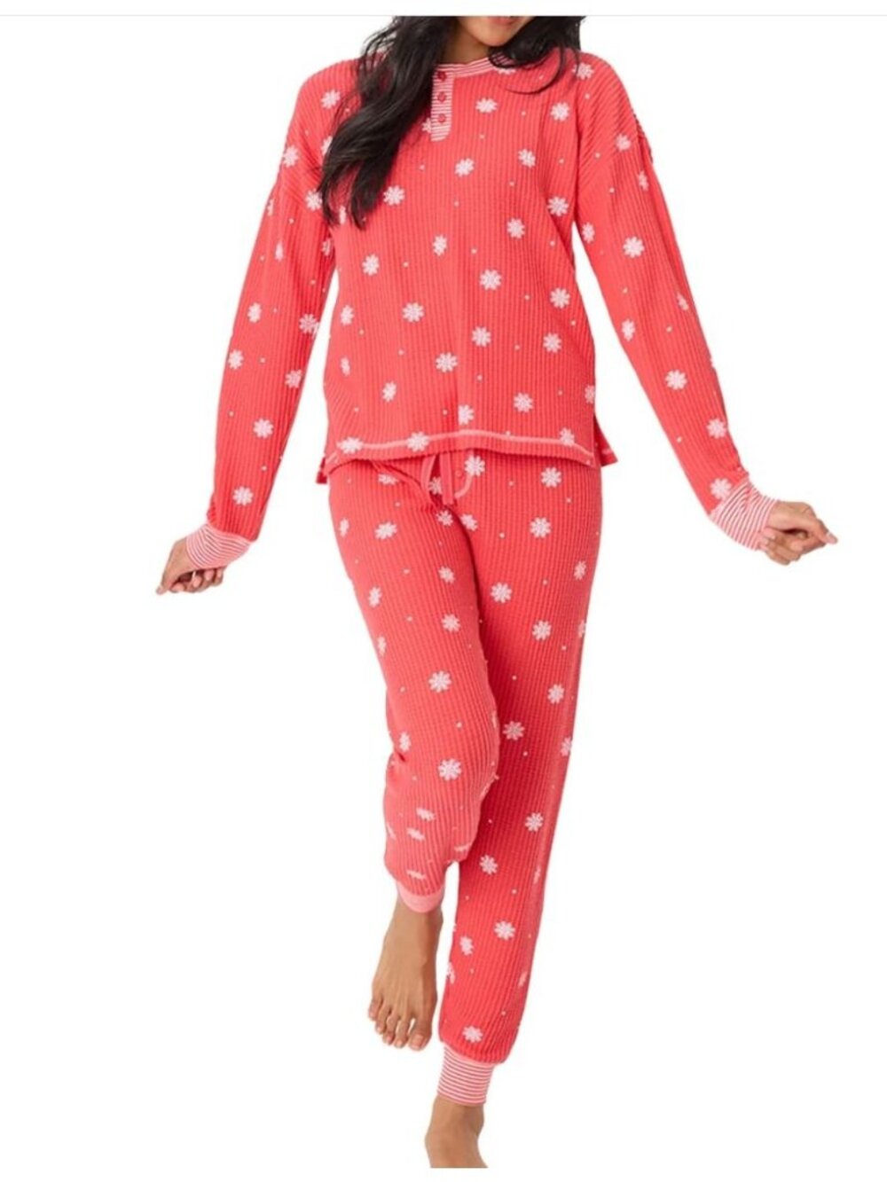 New PJ Salvage Women's Size XS Ski Jammie Snowflake Wishes Pajama Set RVSJST Red